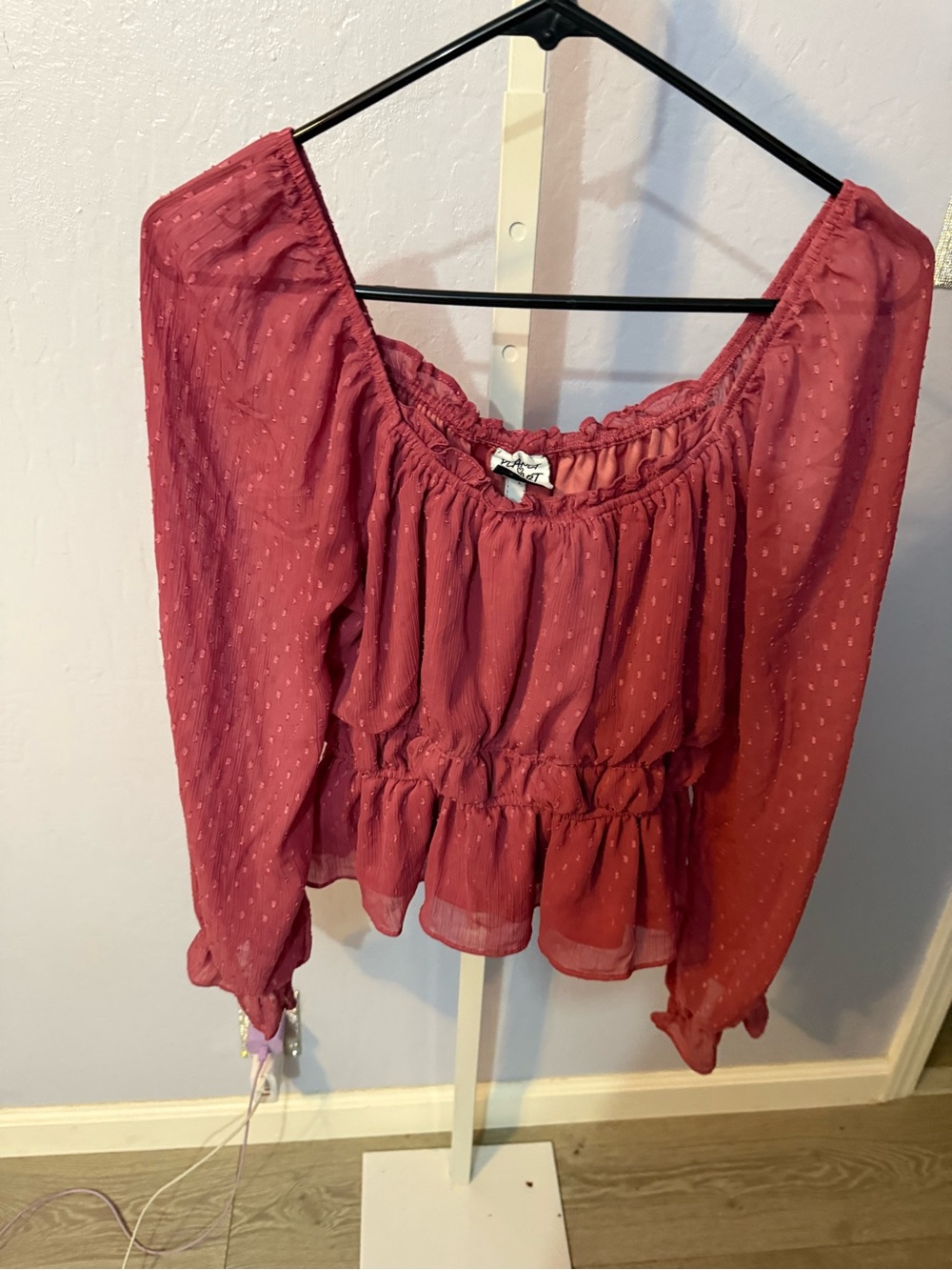 Womens Dusty Rose Peasant Blouse with Smocked Waist - Unknown Brand